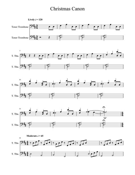 Christmas Canon Trombone Sheet Music For Trombone Tenor Brass Duet