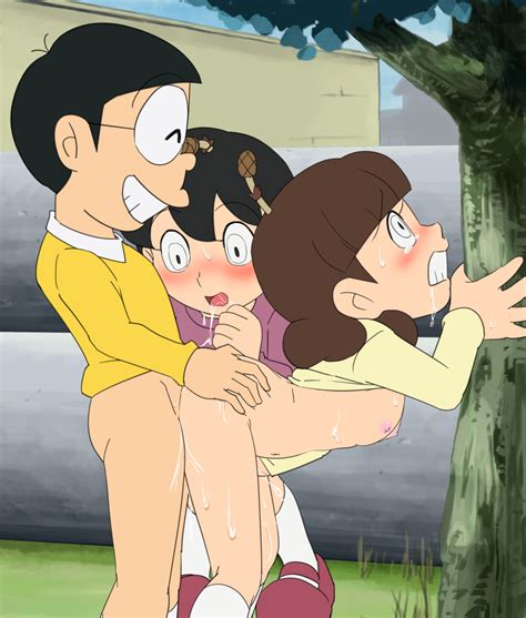 Tasrr Maruyo Tsukigata Minamoto Shizuka Nobi Nobita Doraemon White Legwear Highres Boy