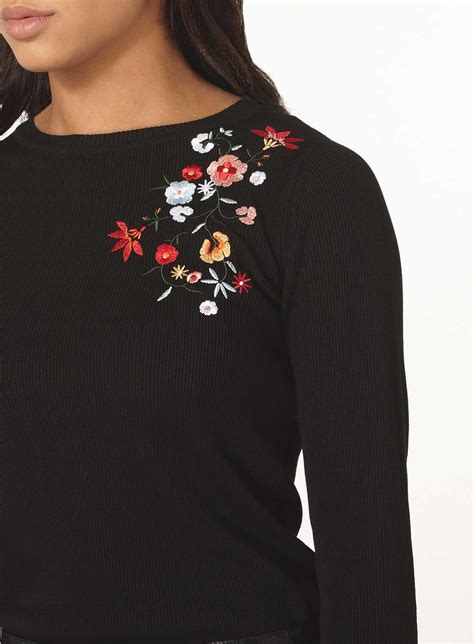 Black Flower Embroidered Jumper Fashion Embroidered Sweater Womens