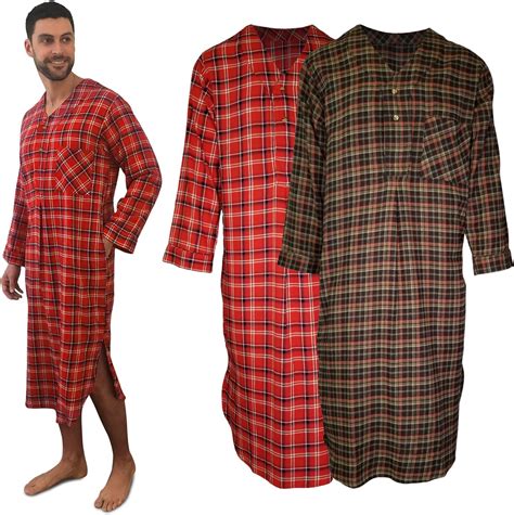 Andrew Scott Mens 2 Pack Lightweight Cotton Flannel Sleep Shirt Long
