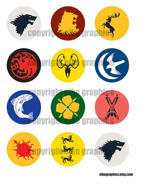 Game Of Thrones Sigils Cupcake Topper Graphics 2 Inch Circles Digital 8