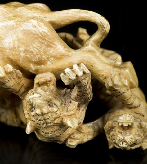Chinese Carved Ivory Miniature Animals Fighting