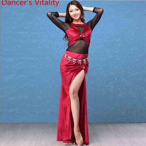 Fashion Belly Oriental Indian Dance Costume Long Sleeves Perspective