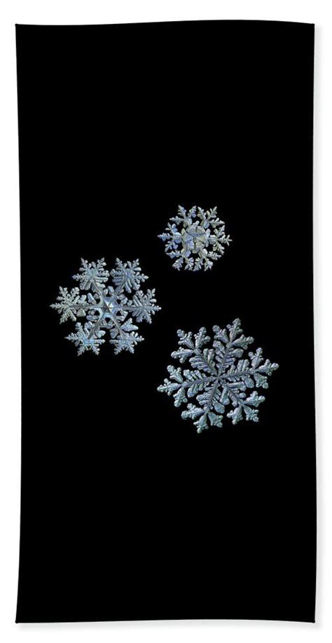 Three Snowflakes On Black Background 2 Beach Towel By Alexey Kljatov