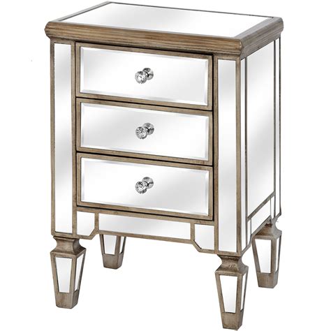 The Belfry Collection Three Drawer Mirrored Bedside Hollygrove