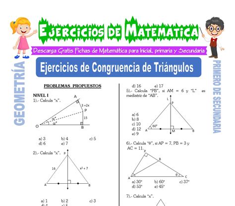 Ejercicios de Congruencia de Triángulos - Primero de Secundaria