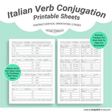 Use This Conjugation Worksheet To Master Your Italian Verbs Study Stuff