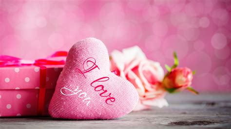 I Love You Word On Heart Symbol With Rose In Pink Bokeh Background 4k