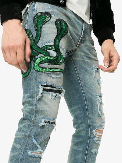 Amiri Snake Patch Embroidered Skinny Jeans Browns