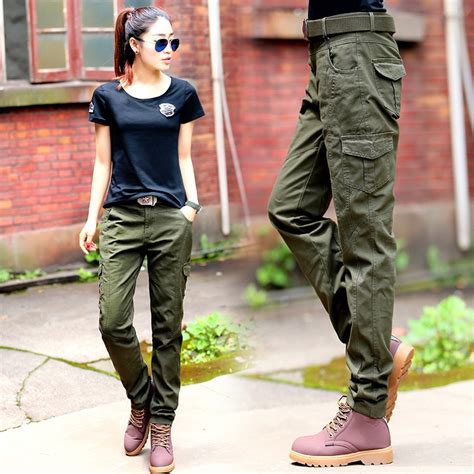 Womens Military Uniform Cargo Pants Summer Casual Straight Trousers