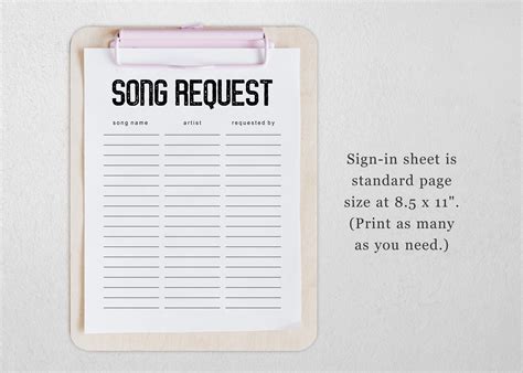 Printable Song Request Sign And Song Request Sheet DJ Song Etsy UK