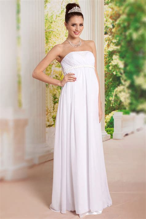 Chiffon White Strapless Long Maternity Formal Gown Wbea Persun Cc