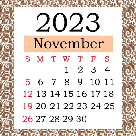 November 2023 Month Calendar Vector Template Download On Pngtree
