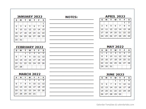 6 Months Per Page Calendar Template 2022 Free Printable Templates