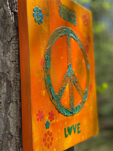 Peace Sign Painting On Wood Peace Signs Wall Art Hand Etsy