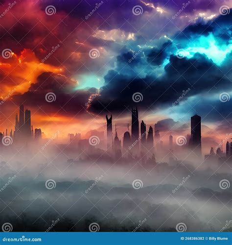 Abstract Fictional Scary Dark Wasteland City Background Deep Blue And