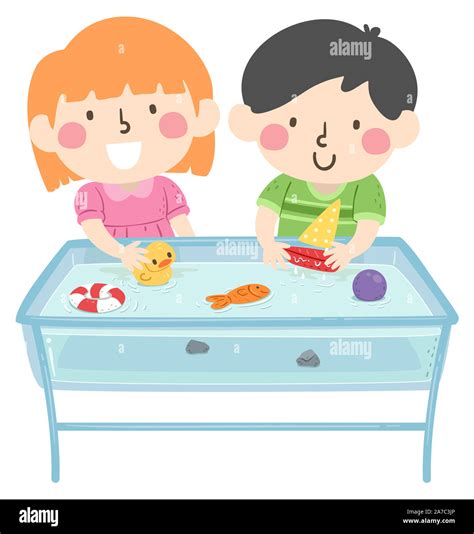 Illustration Of Kids Playing In The Water Table Learning About Buoyancy
