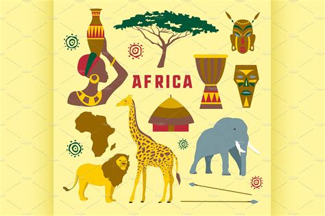 Africa Icons Set Illustrator Graphics Creative Market