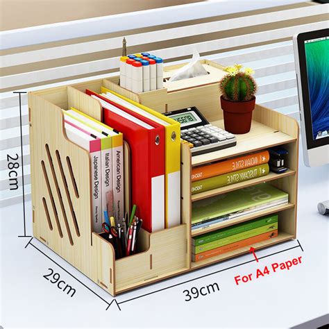 Large Wooden Storage Box File Holder Office Pen Book Desktop Organizer