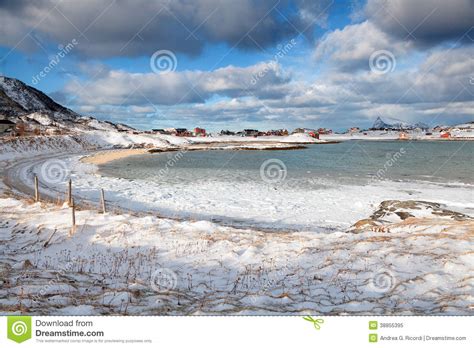 Winter Norway Scenery Frozen Beach Of Sommaroy Stock