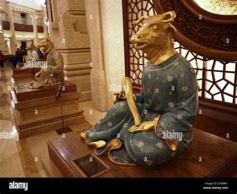 Cow Zodiac Golden Statue Ling Shan Brahma Stock Photo Alamy