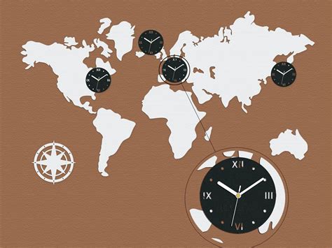 Big Wall Clock World Map 4time Zones Modern Clock T