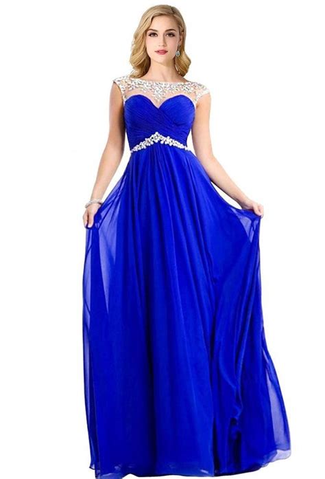 Royal Blue Chiffon Evening Dresses 2017 Long Formal Elegant Beaded