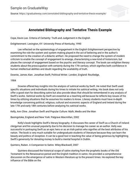 ⇉annotated Bibliography And Tentative Thesis Example Essay Example