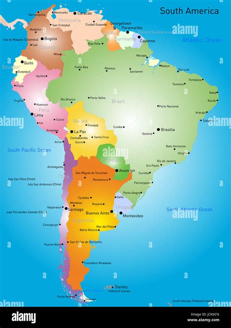Vector Color Map Of South America Stock Photo Alamy