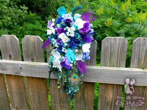 Dress My Wedding Teal And Purple Cascading Bouquet