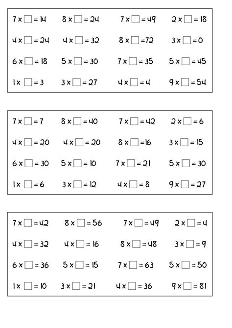 Tablas y fichas para repasar las multiplicaciones para niños de 8 años
