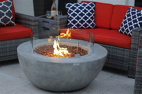 Akoya Outdoor Essentials 42 Modern Concrete Fire Pit Table Bowl W Glass Guard And Crystals