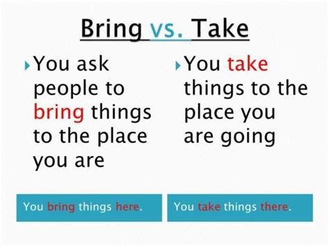 Grammar Lessons with Kate: Bring vs take - The Aha! Connection