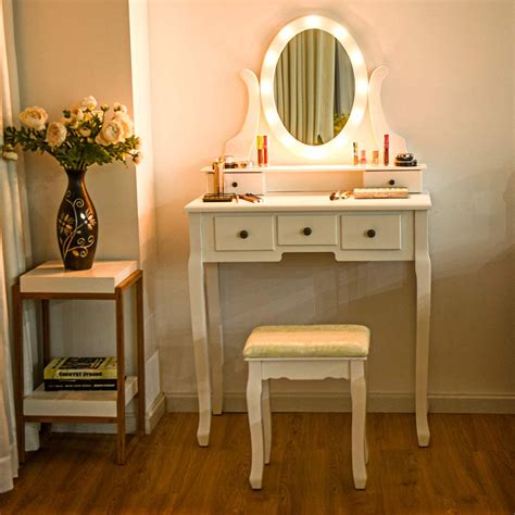 Simply press the icons to switch between mirror lighting and lamp lighting. Best Vanity With Lights Makeup Table Set And Chair - Your ...