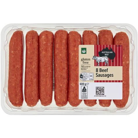 Woolworths 8 Beef Sausages 600g Woolworths