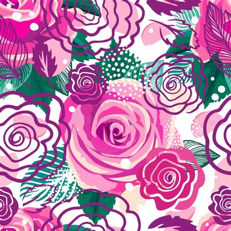 Pink Roses And Petals Seamless Pattern Vector Illustration Stock
