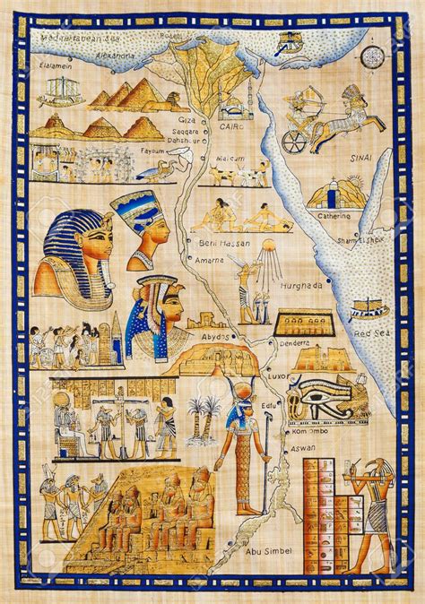 Map Of Egypt Drawn On Papyrus With Elements Most Prominent Of Stock