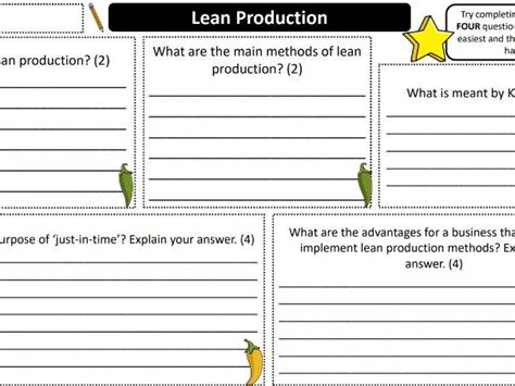 Lean Production Worksheet Teaching Resources