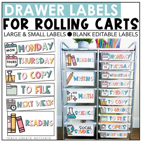 10 Drawer Cart Labels Editable Teaching Classroom Cla