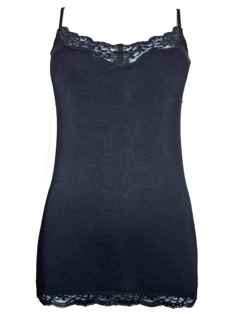 Marks And Spencer M 5 BLACK Lace Trim Secret Support Vest Top