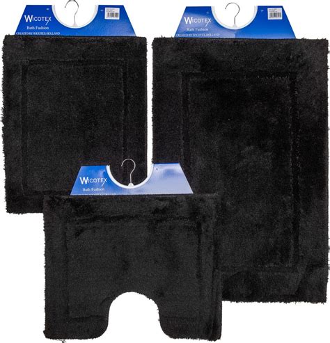 Wicotex Badmat Set Badmat Toiletmat Bidetmat Uni Zwart Antislip Onderkant Wc Mat Met Bol Com