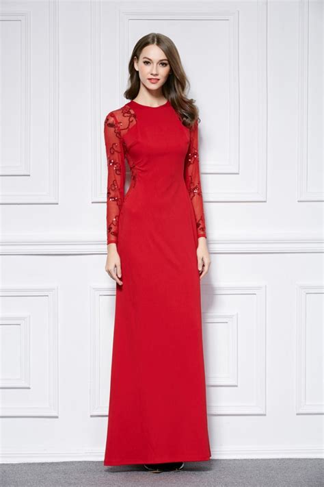 Ximending Red Long Sleeve Formal Dress Online Designer Phenix City