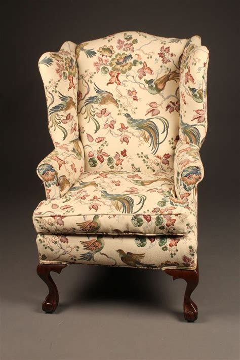 Antique Chippendale Style Wingback Armchair With Ball And Claw Feet