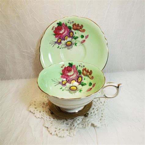 Floral Tea Paragon Tea Cups Vintage Tea Cup Saucer Mint Green