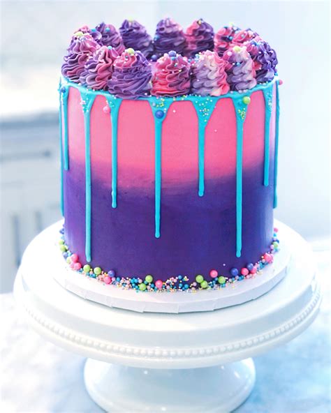 Pink And Purple Ombré Cake Cake Decorating Drip Cakes Purple Cakes