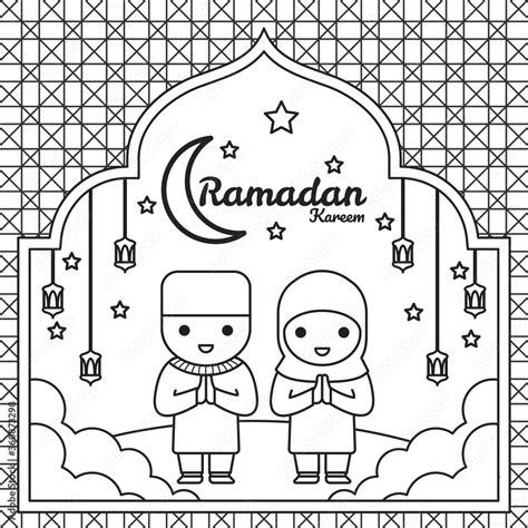 Ramadan Kareem Two Small Children Coloring Pages Are The Crescent