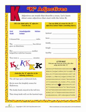 We did not find results for: "K" Adjectives | Worksheet | Education.com