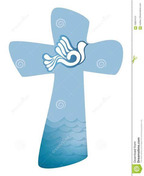 Christian Cross Baptism Holy Spirit Symbol With Dove And Waves Of