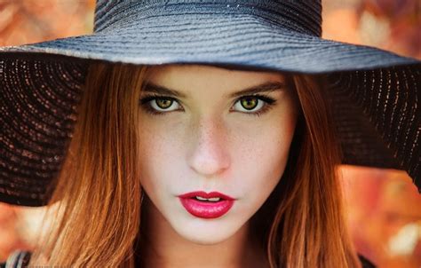 Обои взгляд крупный план лицо фон модель портрет шляпа макияж