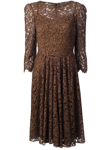 Dolce And Gabbana Lace Dress In Brown Lyst
